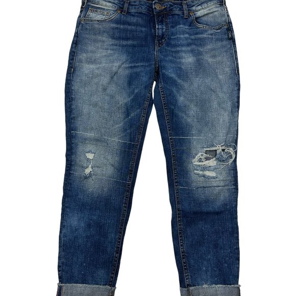 Silver Jeans Mid-Rise Girlfriend Jeans with Destruction (31/27) - Picture 2 of 14